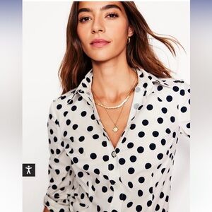 EUC Boden Saskia Stretch Cotton Shirt-Ivory and Navy, Abstract Dot